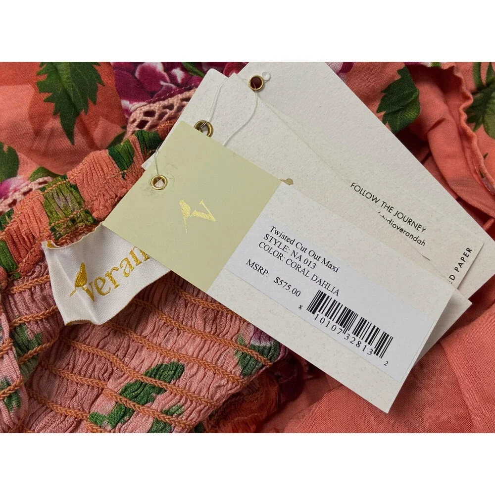 $575 Verandah Women's Pink Floral Twisted Cutout Maxi Dress Size M - Picture 4 of 4